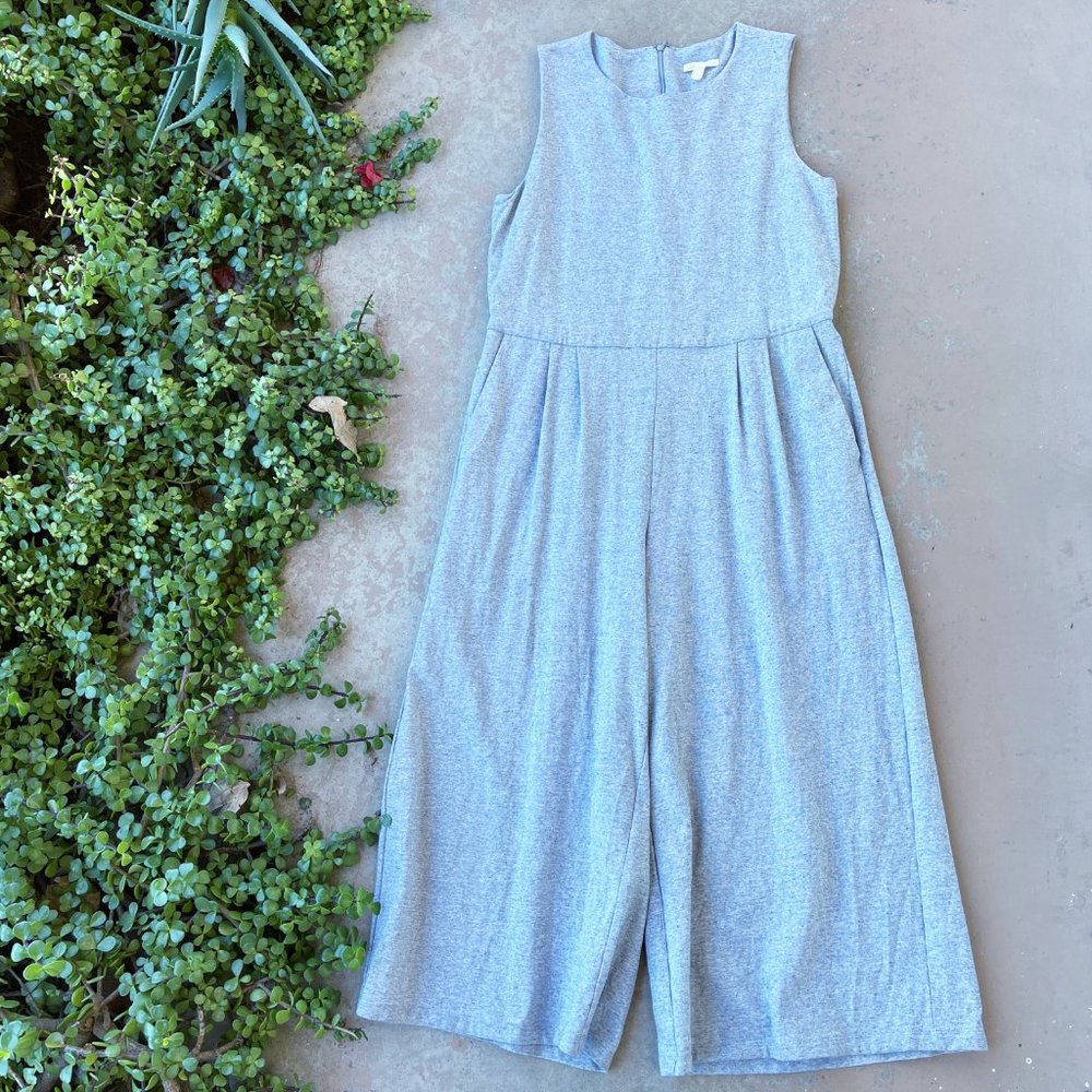 Eileen Fisher Grey Moon Crop Cotton Knit Jumpsuit, Size Medium